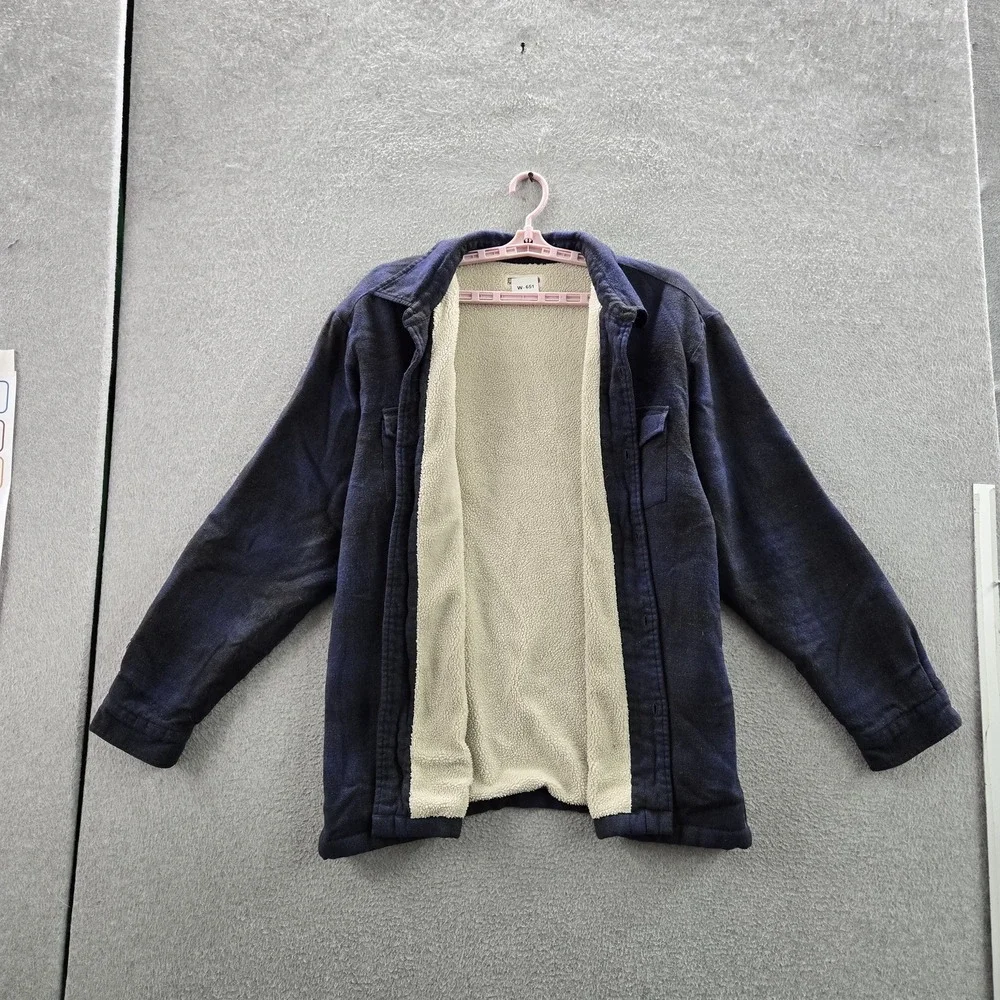 VINTAGE Quiksilver Men Jacket XL/TG Navy Wool Blend Fleece Flannel Lined READ